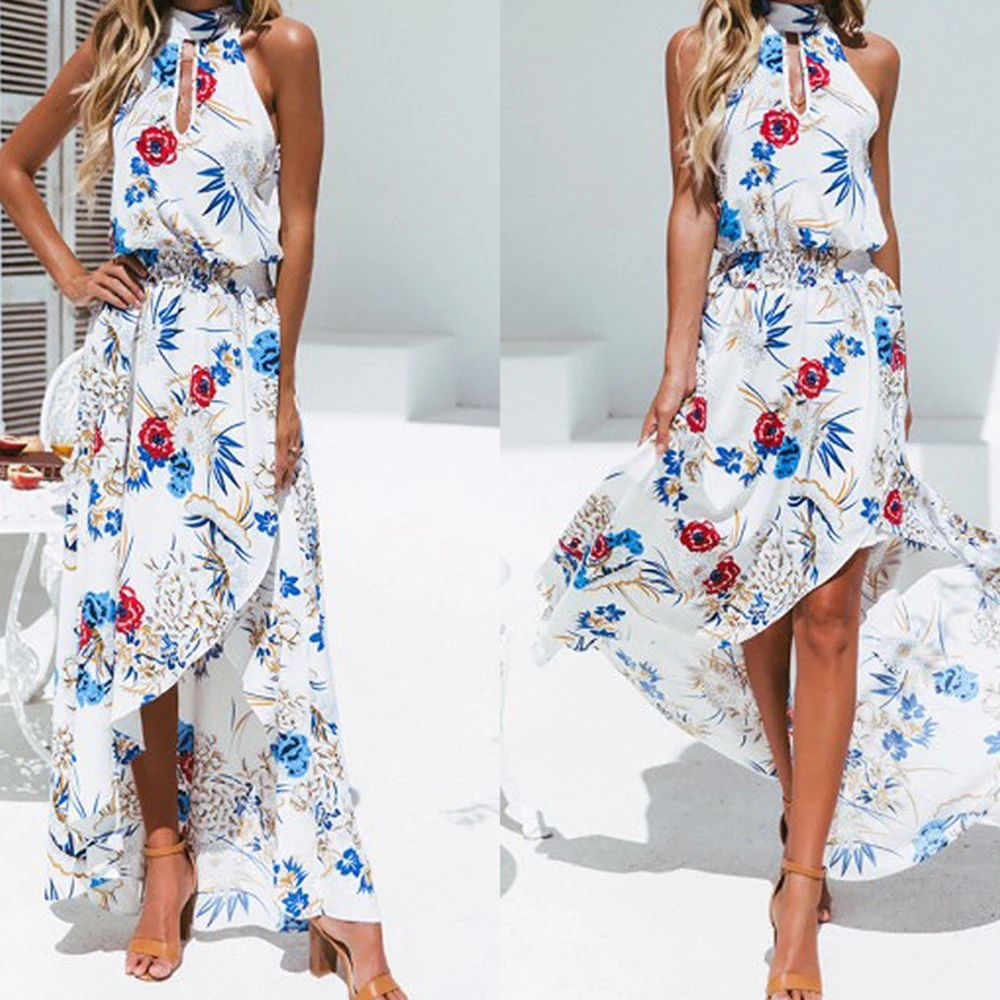 Boho женское цветочное длинное платье Летний Пляжный сарафан женские элегантные