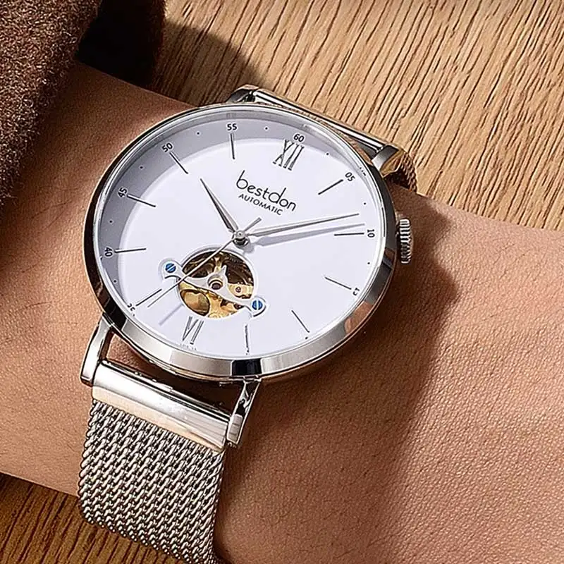 Sliver Bestdon, сапфировое стекло, мужские часы, скелет, Япония, импортные, автоматические, механические, для мужчин, t, модные, тонкий циферблат, люксовый бренд, для мужчин - Цвет: Sliver