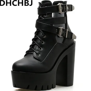 

2019 New Super High Heels Martin Boots Real Shot Spot Thick With Belt Buckle Boots Platform women