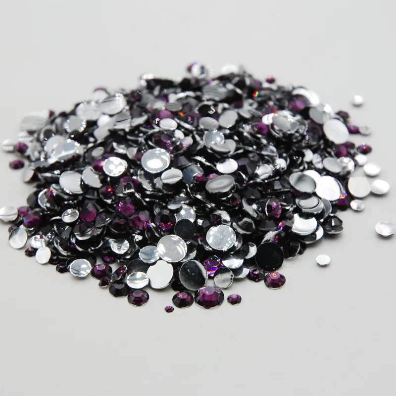

Apparel decoration Mixed Sizes Nail Art Glue On rhinestone Grape Purple Non Hot Fix Stones Flat Back For Gems Clothes Crystal