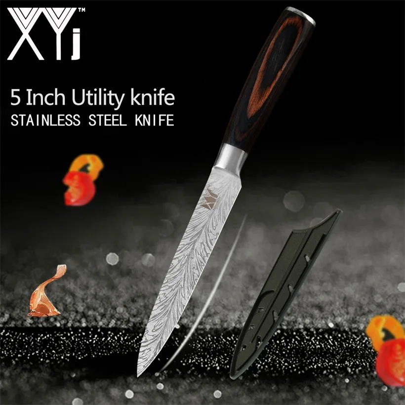 5 inch Utility Knife XYj набор кухонных ножей из нержавеющей стали набор ножей Бесплатный нож Чехлы оболочка кухонные принадлежности для инструментов Новое поступление - Цвет: 5 inch Utility Knife