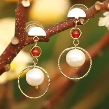 FARLENA Gold Color Natural Stone Drop Earrings for Women Wedding Party Fashion New Elegant Freshwater Pearl Dangle Earrings natural purple pearl drop earrings 18k yellow gold women elegant simple fashion drop earrings for party