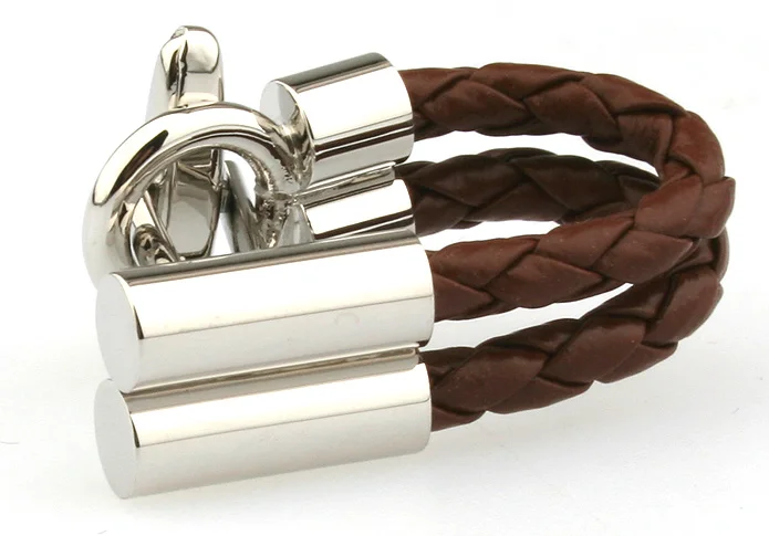 Elegant Brown PU Leather String Brass Cufflinks – Unique Designer Style