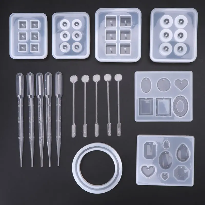 

17pcs/set Resin Casting Molds Epoxy Handicraft Kit Silicone Mold Making Jewelry Pendant Mould Craft DIY Set Mixing Spoon