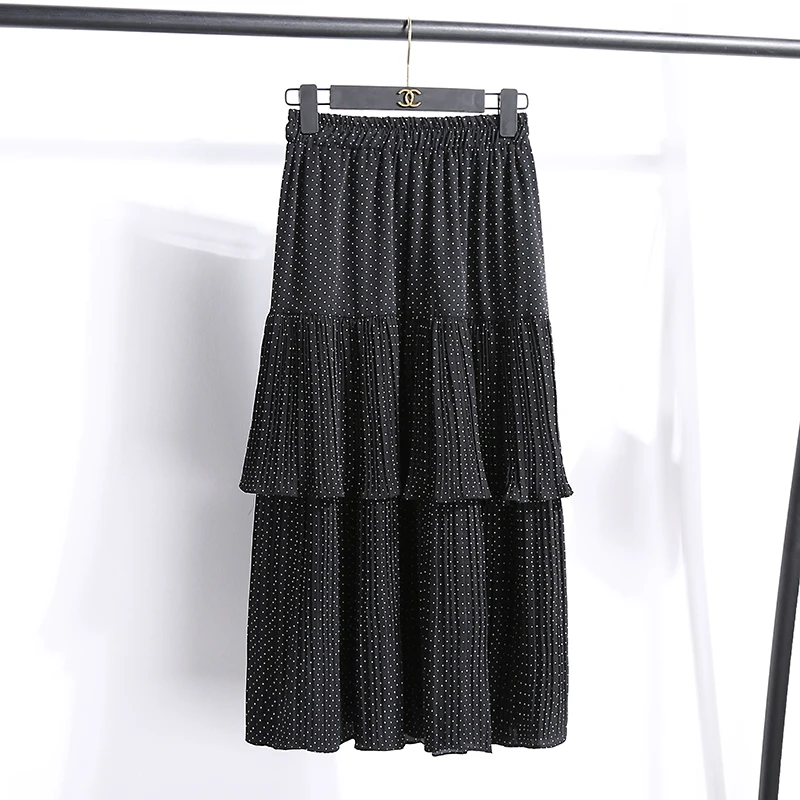 Женская леопардовая шифоновая юбка корейская весна осень винтажная эластичная талия Повседневная плиссированная юбка женская многослойная длинная юбка