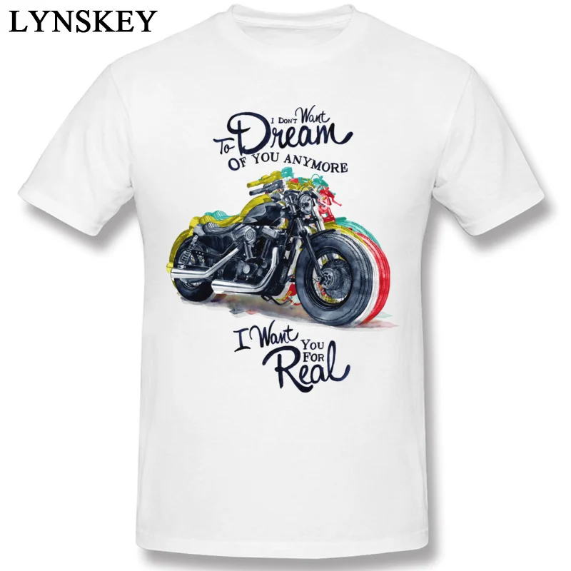 Men`s Tops T Shirt Newest Normal T Shirts 100% Cotton O Neck Short Sleeve Unique Motorcycledream Tee-Shirt Top Quality white