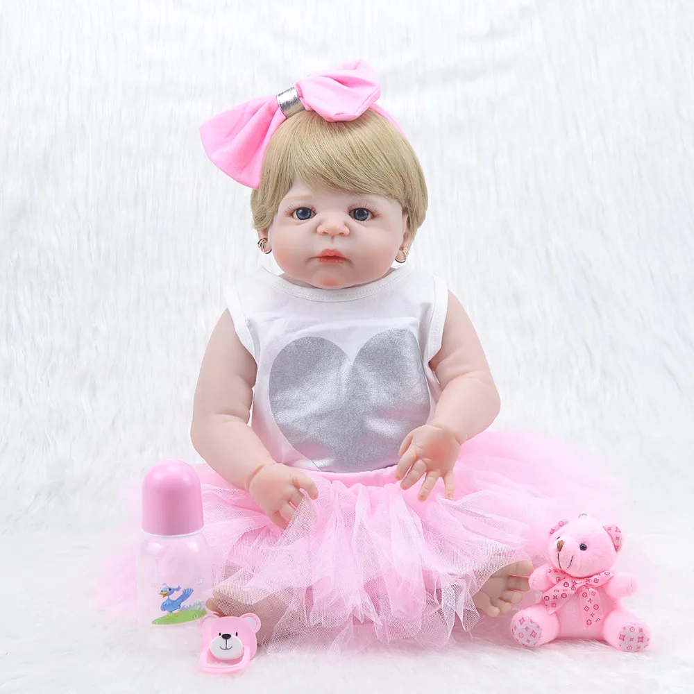 

Forrsdor57cm pretty Victoria full silicone lifelike newborn Baby girl with short brown hair silicone Bonecas Bebe Reborn dolls