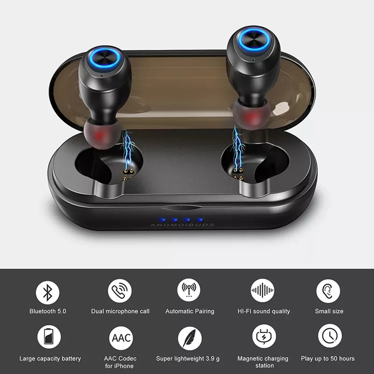 Наушники Anomoibuds TWS Bluetooth BT5.0 Автоматическое Сопряжение глубокий бас hi-fi звук музыка вызов наушники с магнитной зарядной капсулой