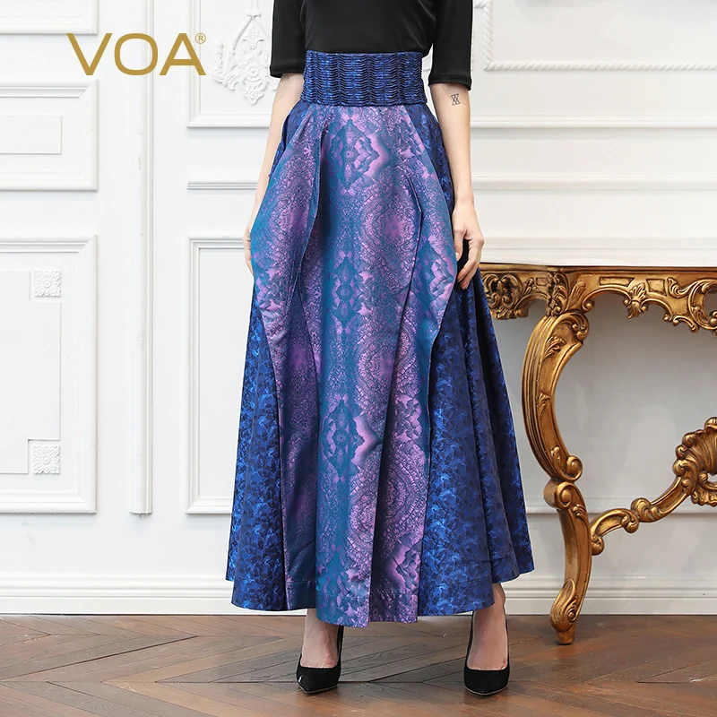 VOA Zijde Jacquard Paars Blauw Lange Rokken Vrouwen Plus Size 5XL Hoge Taille EEN Lijn Rok Vintage Swing Vrouwelijke Casual lente C363 VOA Zijde Jacquard Paars Blauw Lange Rokken Vrouwen Plus Size 5XL Hoge Taille EEN Lijn Rok Vintage Swing Vrouwelijke Casual lente C363