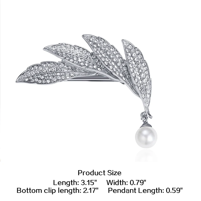  CHIMERA Leaves Hair Clips Elegant Silver Shiny Artificial Crystal Barrettes Pearls Pendant Hair Pin