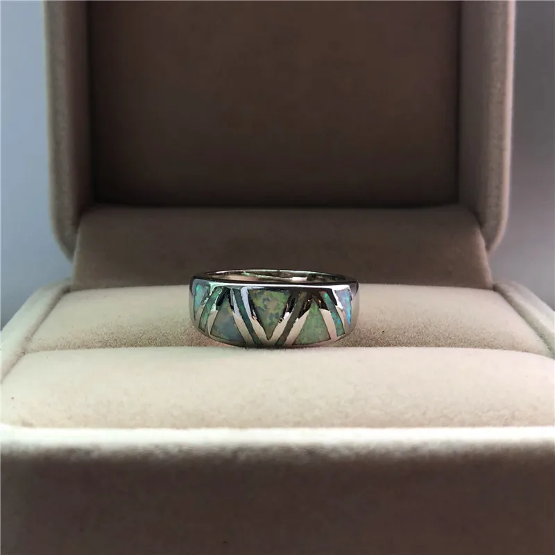

Cute Boho Female 925 Silver Engagement Ring Vintage White Opal Wedding Ring Unique Style Promise Rings For Women