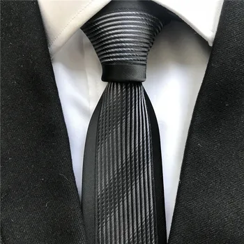 

Fashion Men's Skinny Slim Tie Classic Black Gray Striped Necktie with Border