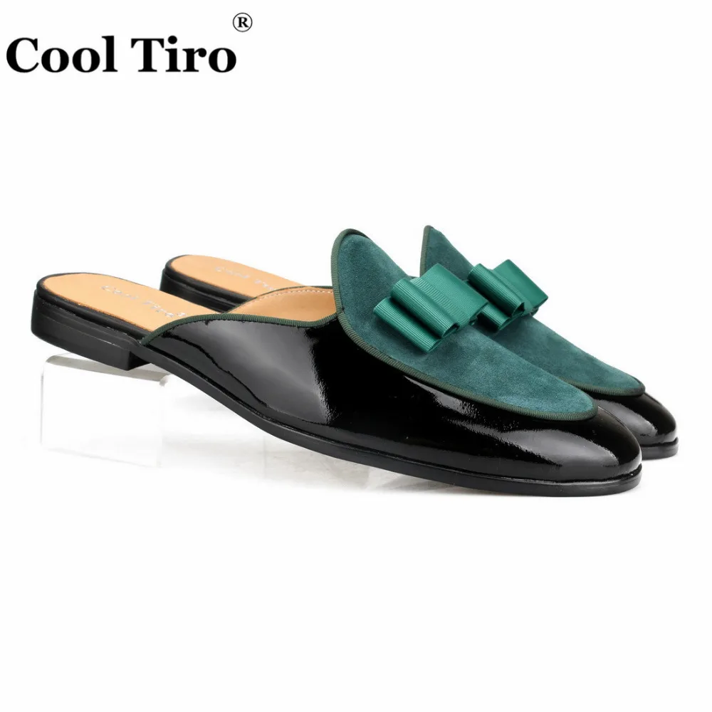 Cool Tiro/черные туфли без задника из лакированной кожи; мужские тапочки; мокасины; Повседневная обувь; обувь ручной работы; зеленые Замшевые слипоны на плоской подошве с бантом