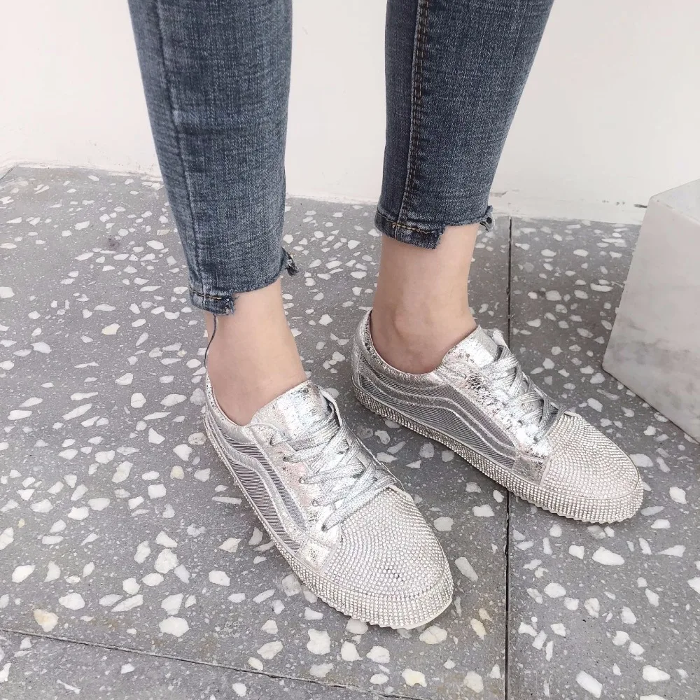 

Jookrrix 2018 Summer New Fashion Flats Rhinestone Lady Casual Mesh Shoe Women Shoe Girl Leisure Sneaker Crystal Breathable Bling