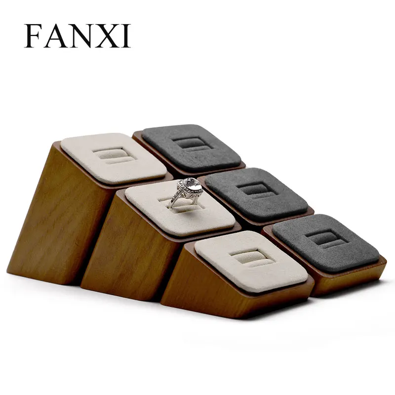 FANXI 3 шт./лот деревянный дисплей ювелирных изделий Groove кольцо с губкой коврики держатель поддержка для