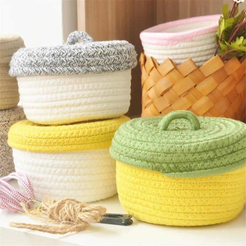 شخصية الملونة خيط قطني سلة التخزين اليدوية الوجبات الخفيفة سطح المكتب أشتات مجموعة الخياطة صندوق تخزين عملة المنظم حالة