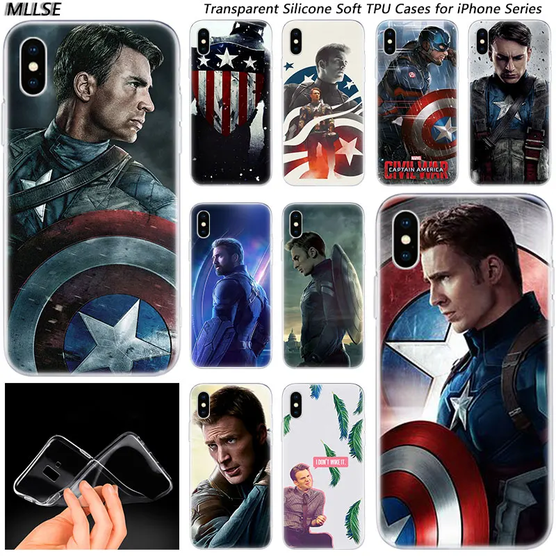 

Hot Captain America Chris Evans Fashion Silicone Case Cover for Apple iPhones 7 8 Plus 6 6s Plus 5 5s SE X XR XS MAX Soft Cases
