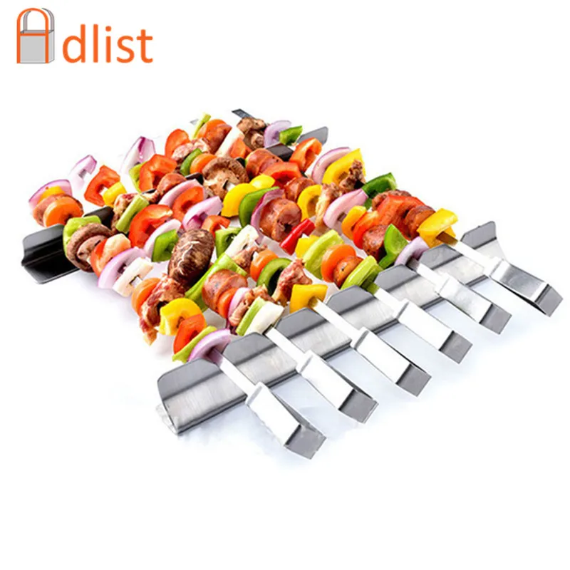 6pcs + 2 Rack BBQ Accessories Tools Stainless Steel BBQ Skewers