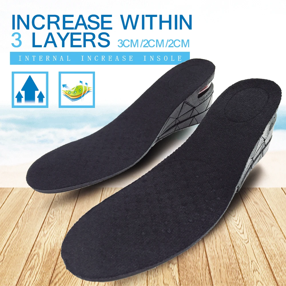 3 Layer 7CM Height Increase Insoles Adjustable Ergonomic Design Air