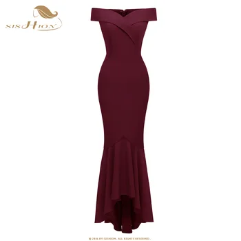 

SISHION Slash Neck Party Dress CD1692 Black Wine Red Navy Blue Elegant Mermaid Dinner Long Dress