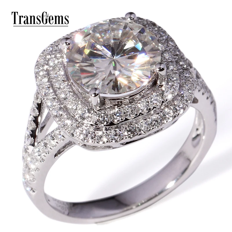 

TransGems 3 Carat Lab Grown Moissanite Diamond Ring white Gold fashion jewelry Rings Band for Women Wedding Engagement