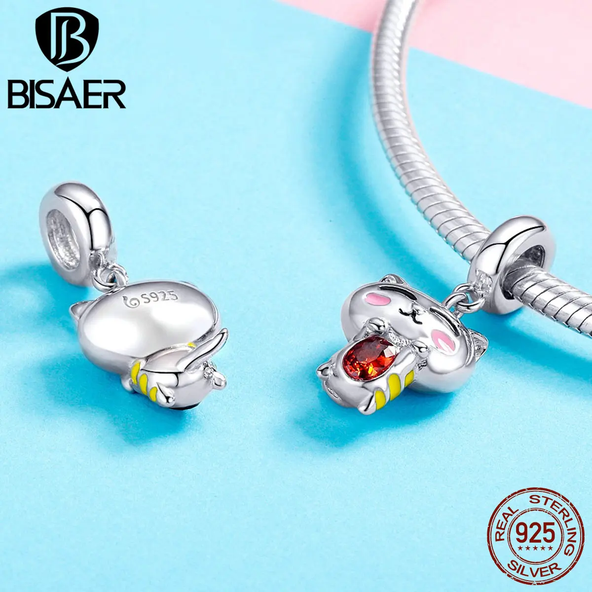 

BISAER Animal Tiger Pendant 925 Sterling Silver Enamel Charms for Snake Charm Bracelet or Necklace Women Jewelry Gifts GAC049