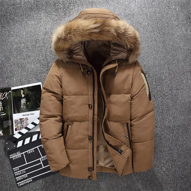 Alion Mens Coat Faux Fur Hood Winter Jacket Warm Thicken Casual Outwear 