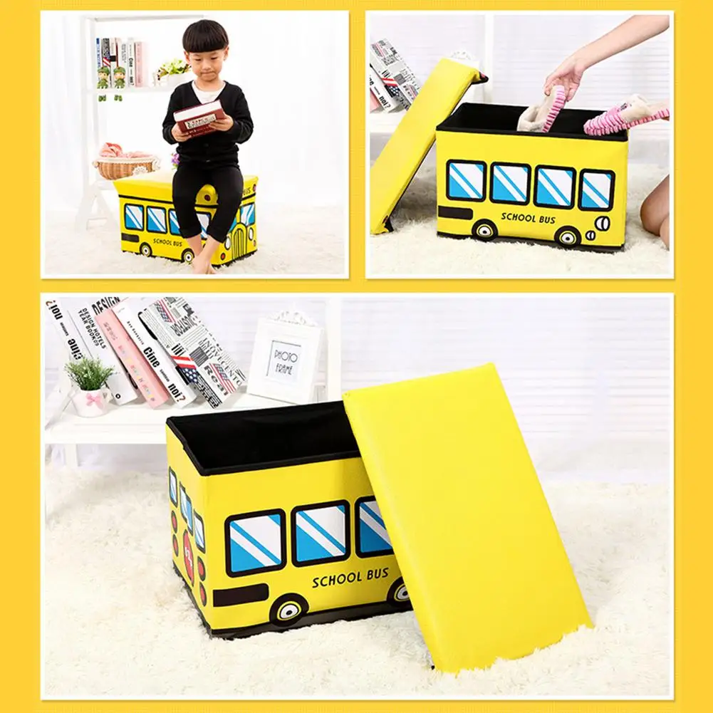 buy School Bus Collapsible Toy Storage Organizer Toy Box Folding Storage Ottoman For Kids Bedroom | Perfect Size Toy Chest For Books