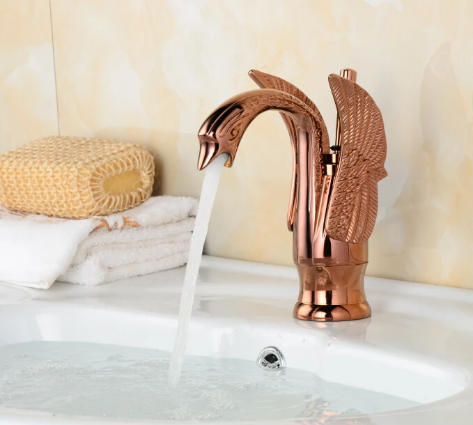

New Rose Golden Bathroom Basin Faucet Waterfall Veseel Sink Mixer Single Handle