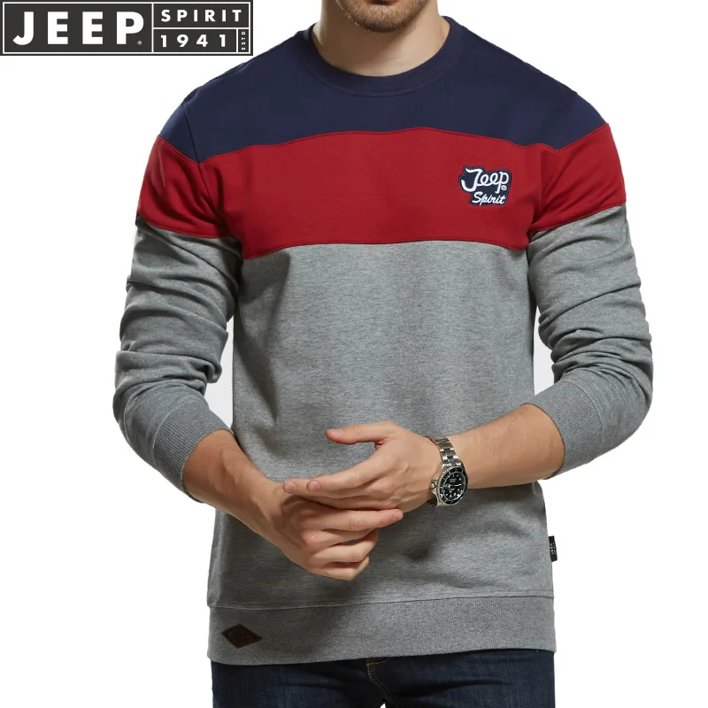 Бренд JEEP SPIRIT, Мужская футболка с длинным рукавом, Лоскутная футболка с круглым вырезом, Мужская хлопчатобумажная футболка, осенняя Военная футболка, homme M-XXXL