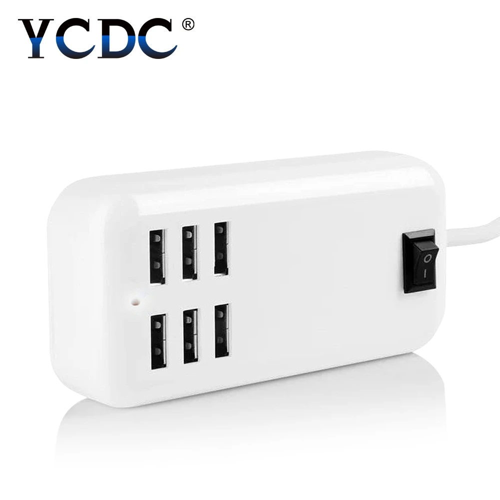 

YCDC for iPhone Charger 6 Ports US EU UK Plug USB Socket Hub Home Wall AC Travel Power Adapter Power Switch USB Charger