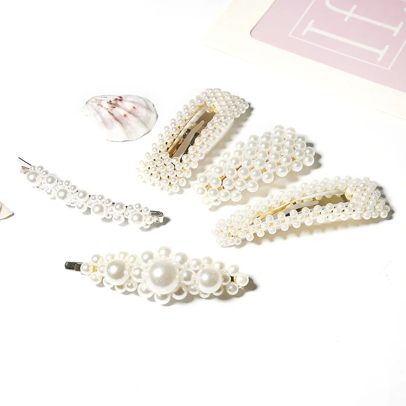 

1 Pc Hot Sale New Fashion Hair Styling Accessories Women Pearl Hair Clip Snap Hair Barrette Stick Hairpin for Women Girls