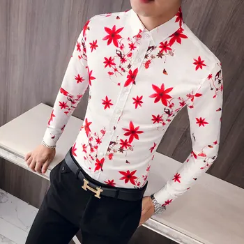 

Quality Korean Men Shirt Brand New Slim Fit Casual Prom Tuxedo Long Sleeve Streetwear Fashion Social Shirts For Men Clothes 2019