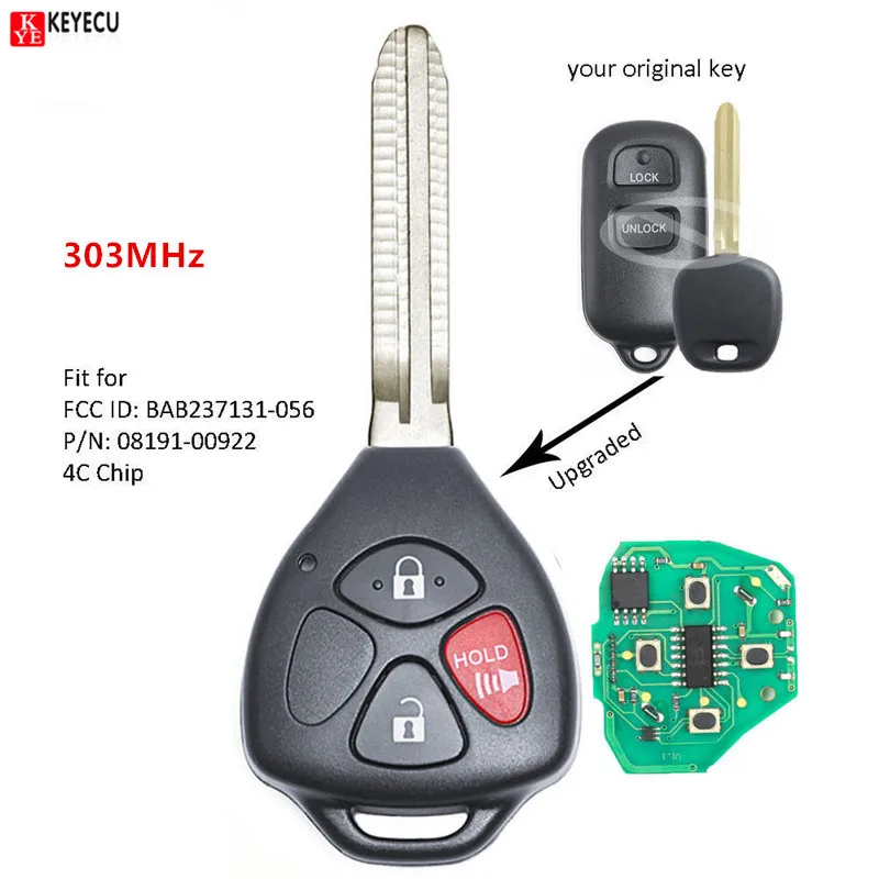 Keyecu обновленный дистанционный брелок 303 МГц 4C для Toyota Tacoma Tundra Solara Sienna RAV4 Prius Matrix