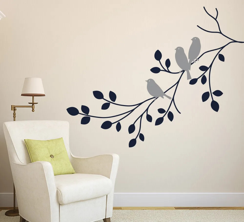 Three Birds on a Branch Wall Art Sticker Vinyl Wall Decals Wall Stickers Home Decor Living