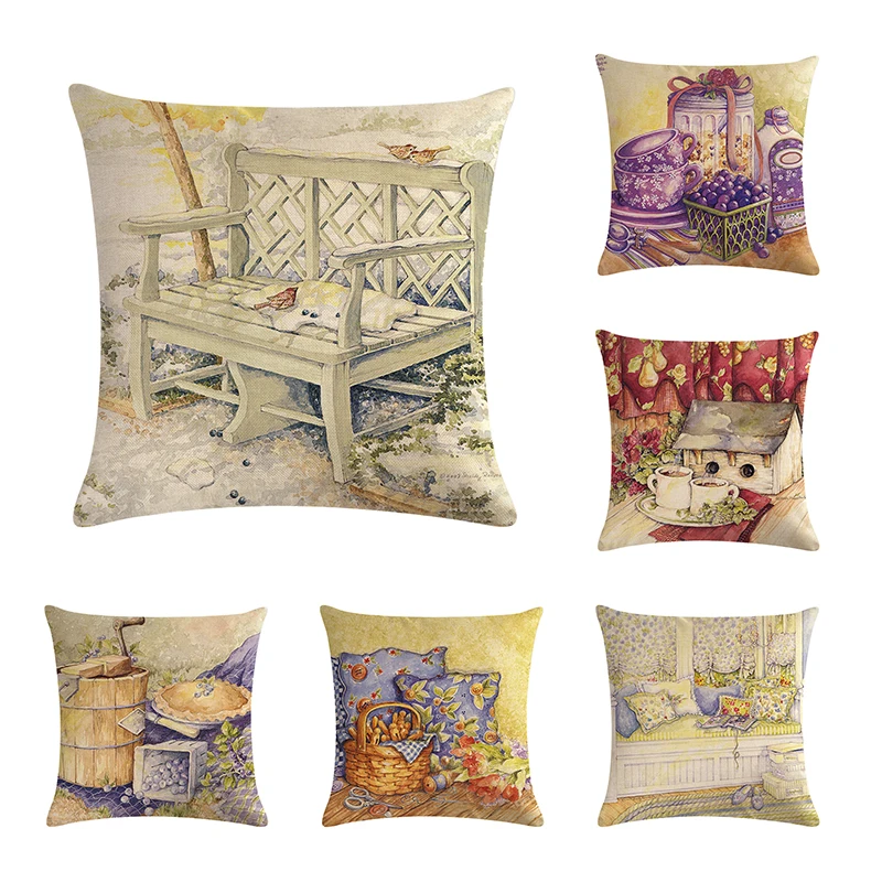 

45*45CM Individual European style oil painting Cushion Covers Gifts Linen Baby Birth Gifts Throw Pillow CoverZY07