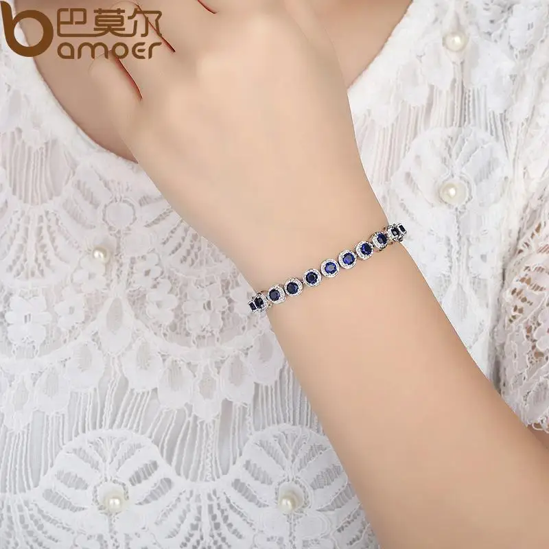 BAMOER Gold Color Princess Cut Chain & Link Bracelet with AAA Cubic Zircon for Women Party Jewelry JIB056