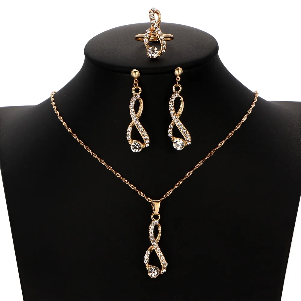NAIZHU fashion jewelry set gold color rhinestone crystal drop pendant necklace earring ring Wedding gift for women | Украшения и