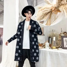 YASUGUOJI Новинка модный мужской Тренч в горошек куртка Высокая уличная ветровка с отложным воротником размера плюс готическое пальто