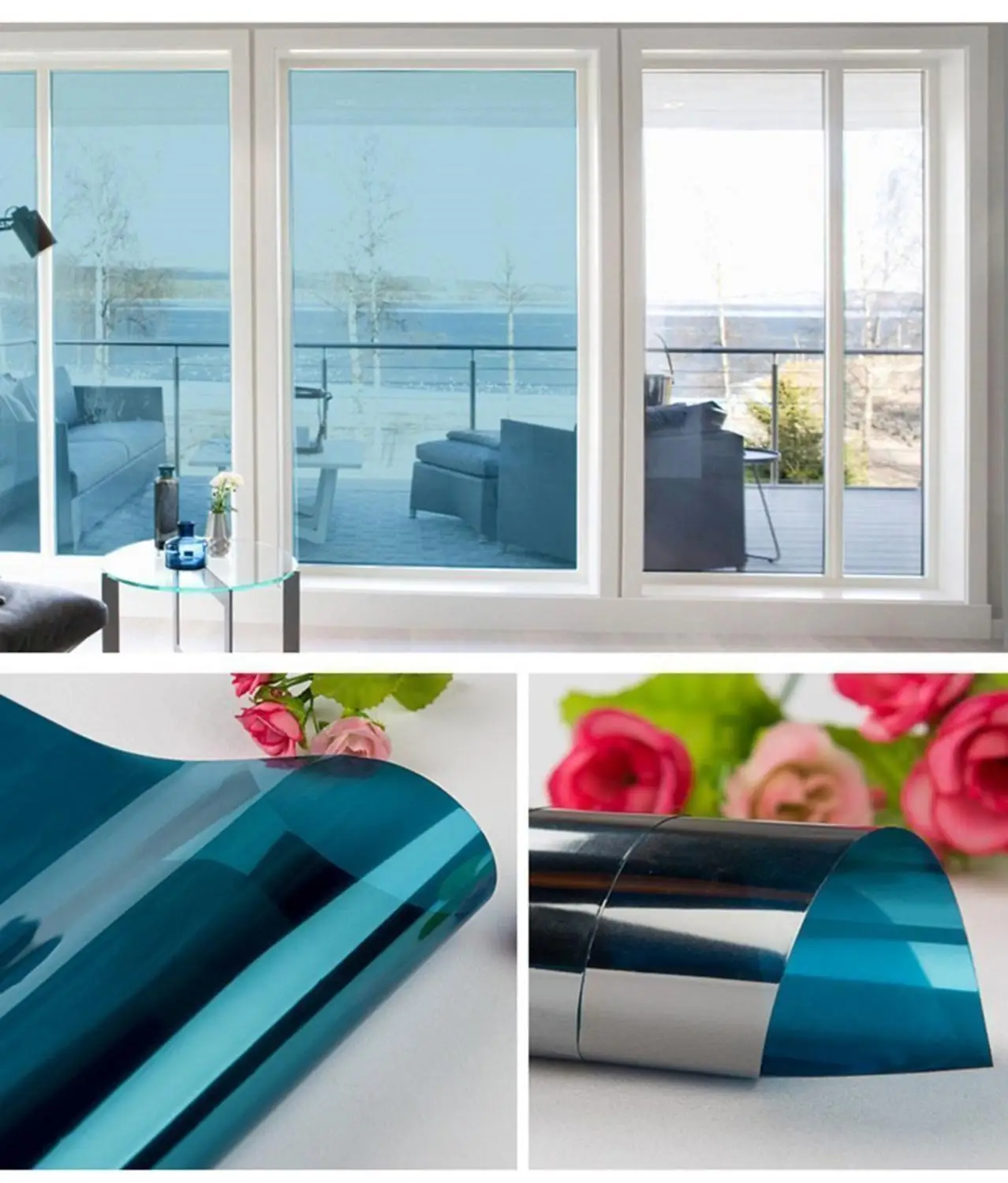 Blue/&Silver Mirrored Window Film One way Home tint UV Proof Glass Reflective