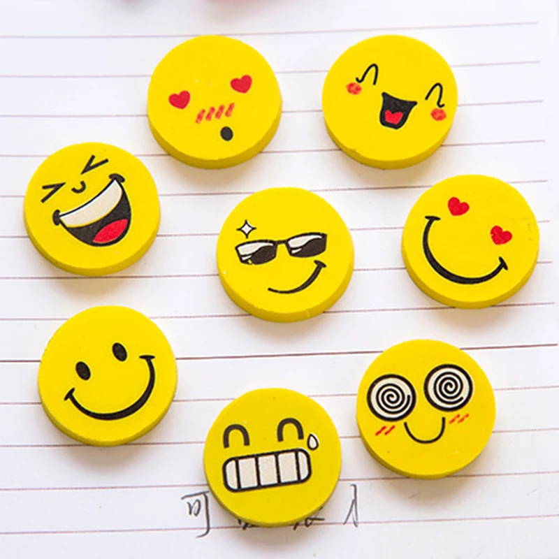 120Pcs Smile Face Erasers Pencil Rubber Funny Cute Stationery Novelty