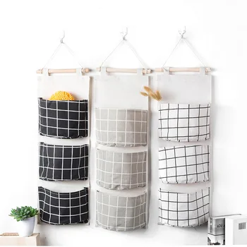 

Cotton Linen 3 Layer Hanging Storage Bag Home Behind Door Wall Hanging Debris Storage Bag Hanging Organizers