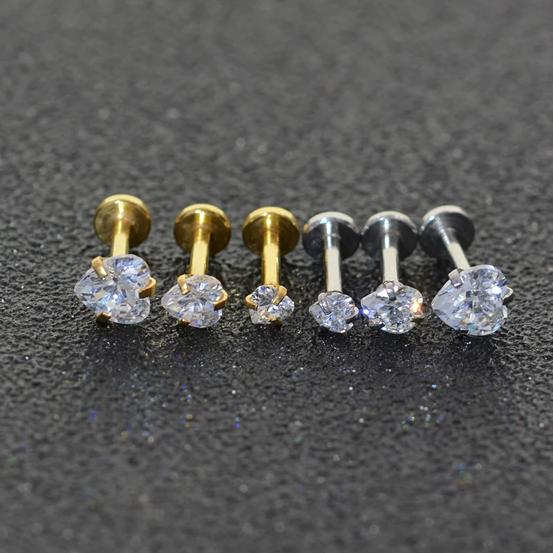 1Pc Stainless Steel Heart Zircon Gem Labret Earring Stud Helix Cartilage Piercing Labret Ring Lip Monore Piercing Jewllry 16G piercing jewelry,body piercing earrings,ear piercing jewelry,ear studs,metal jewelry,body piercing jewelry,body jewelry