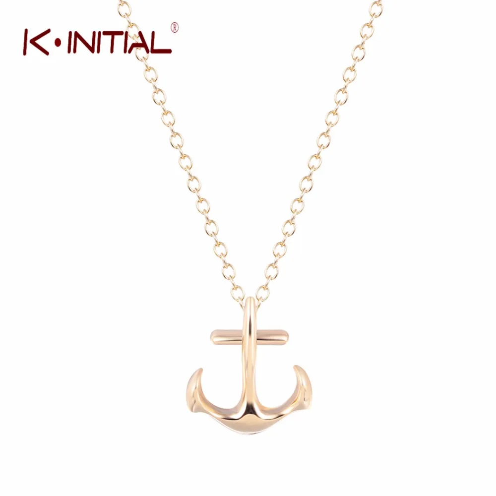 Kinitial Gold Silver Plated Cross Necklaces Classic Women Anchor Horizontal Sideways Pendant