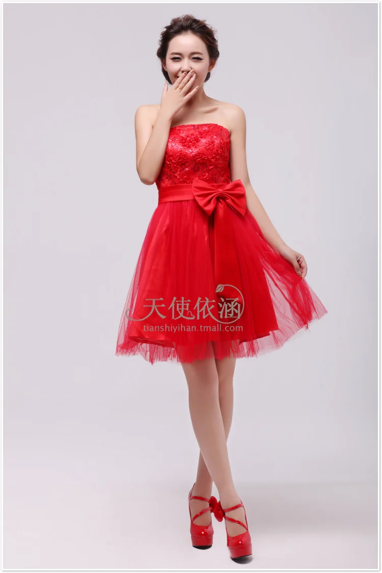 Free shipping 2015 new hot sale The bride red short design carpet lace