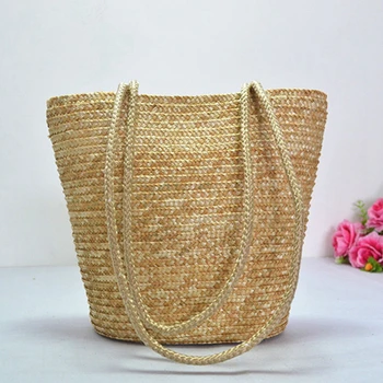 

LJL European Style Simple Elegant Straw Woven Beach Tote Bag Purse