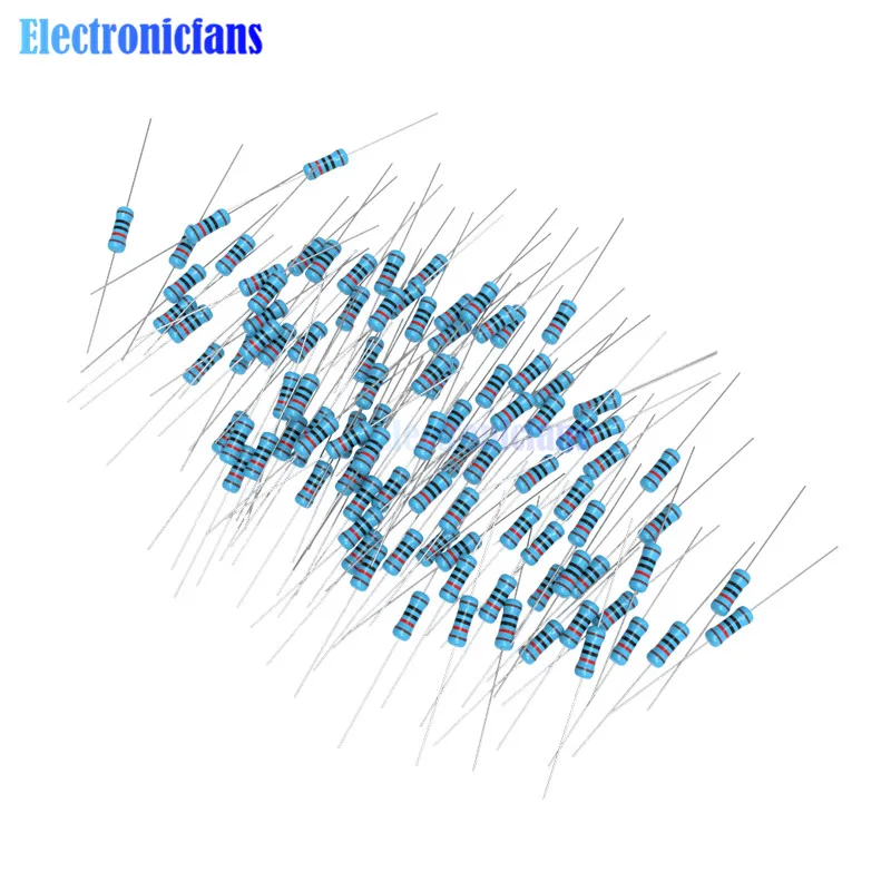 100 шт./лот металлического пленочного резистора 1% 1 Вт 1R 4.7R 10R 100R 220R 1K 2,2 K 4,7 K 6,8 K 10K 22K 47K 100K 470K 1 МОм Ohm Сопротивление 1R-1M Ω
