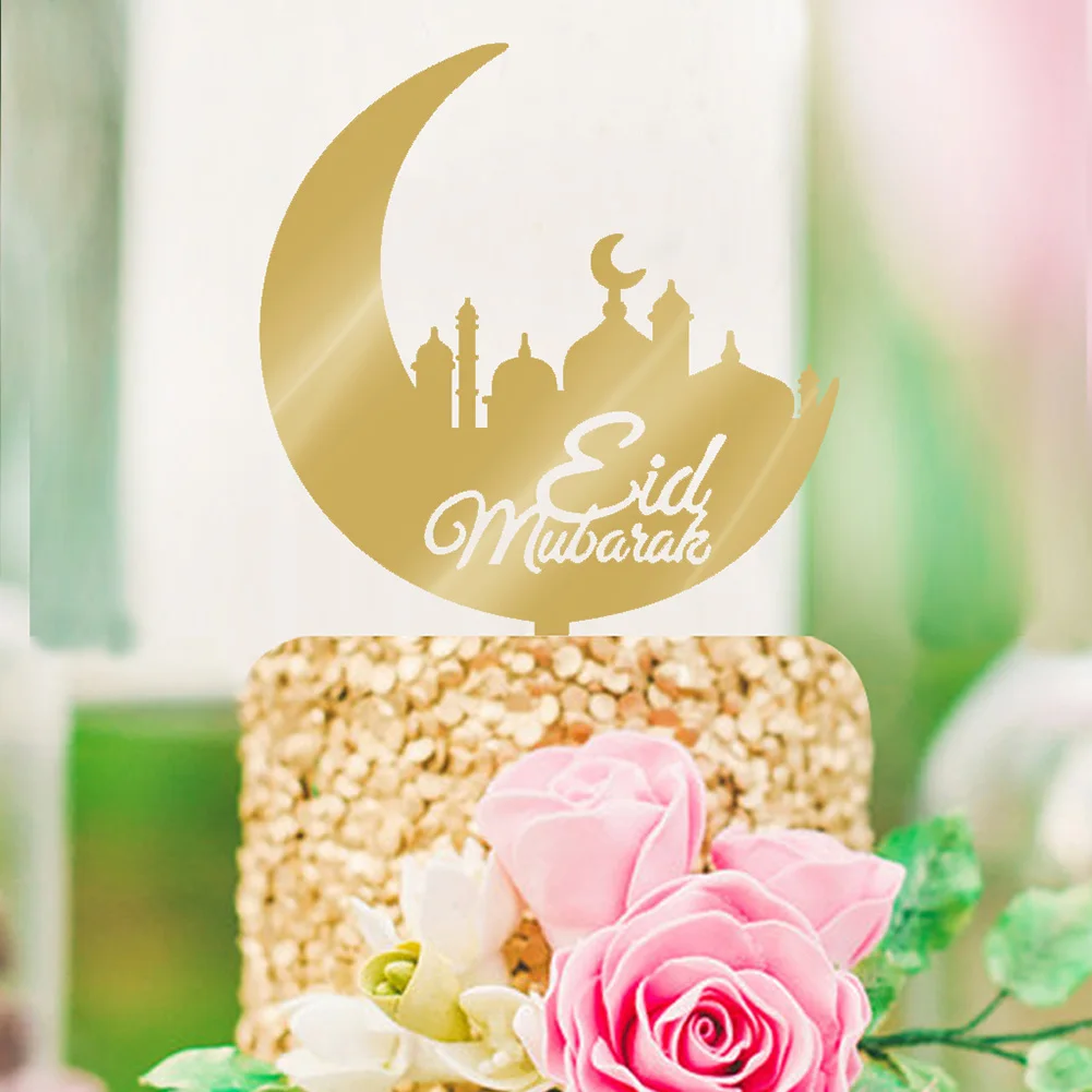 

1pc Eid Mubarak Ramadan Wedding Acrylic Cake Flags Double Stick For Family Birthday Party Baking Decoration Supplies
