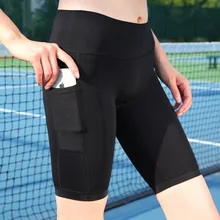 Женские спортивные короткие леггинсы для бега фитнеса с высокой талией, женские шорты для йоги спортзал Леггинсы для йоги с боковым карманом