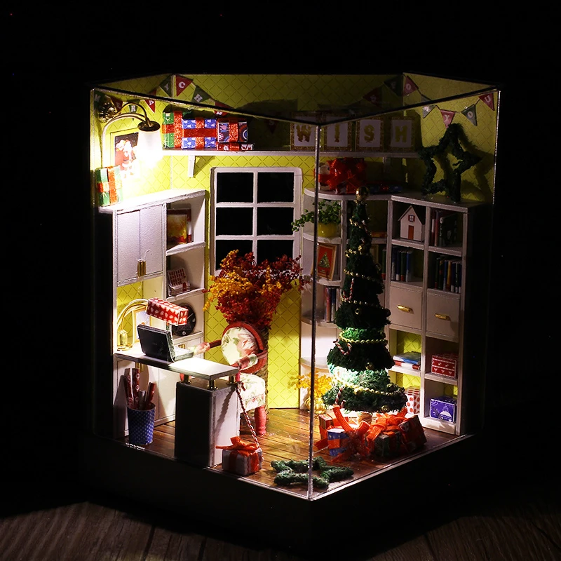 Doll House Merry Christmas Miniature Dollhouse Wooden Furniture Kit House Toys Novelty Kids Friends Handmade New Year Xmas Gift (10)